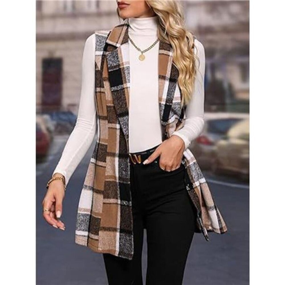 Plaid Button Up Vest Coat
